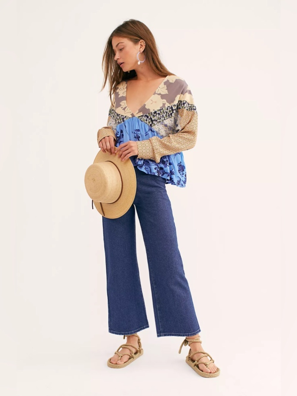 Free People Aloha State of Mind Mixed Print Blouse xs